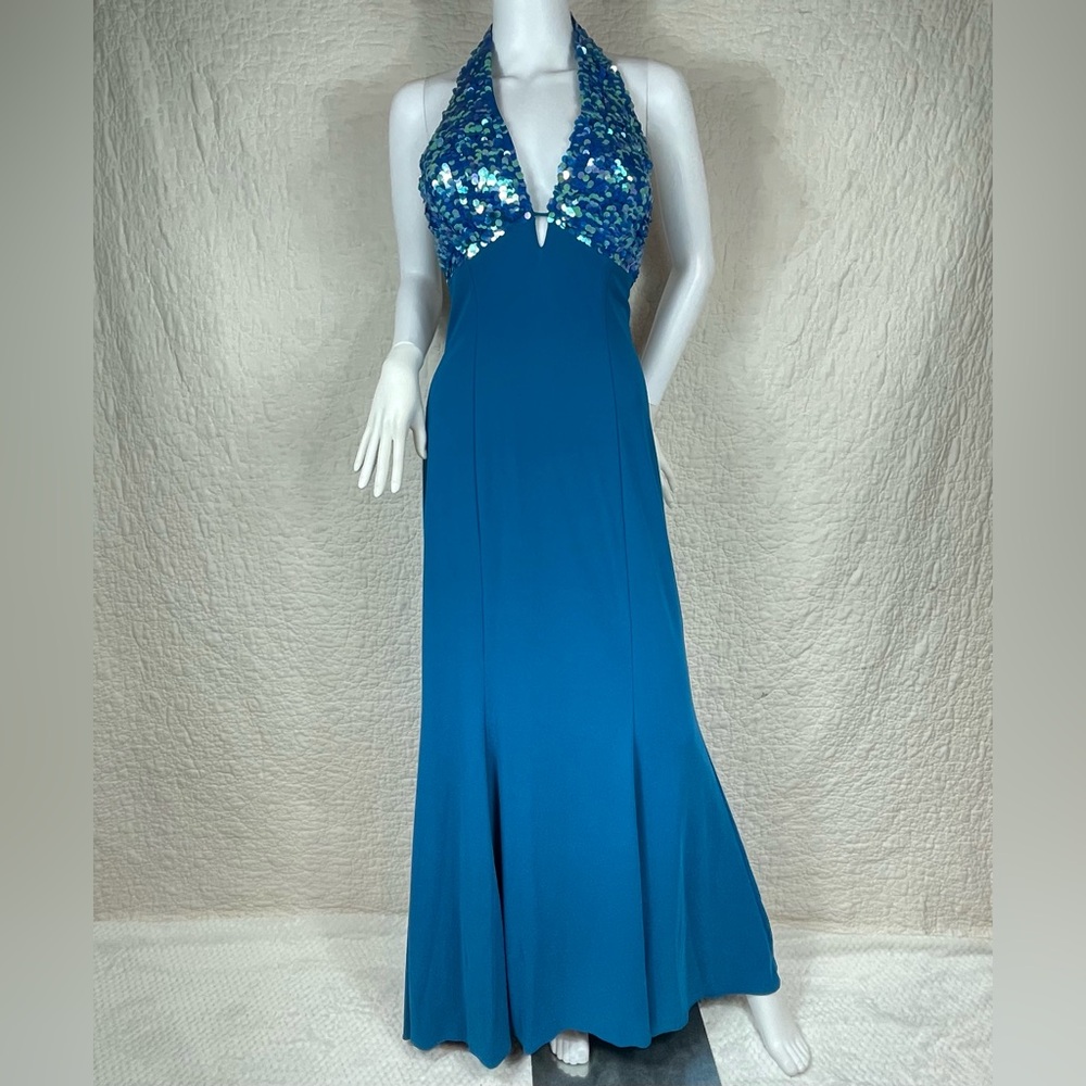 🔥Y2K Niki By Niki Livas Halter Neck Sequins Mermaid Floor Length Formal Dress